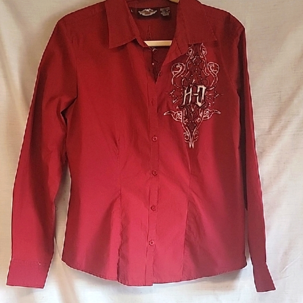Red Harley Davidson Button-Up Shirt with Embroidery. Final price reduction.
